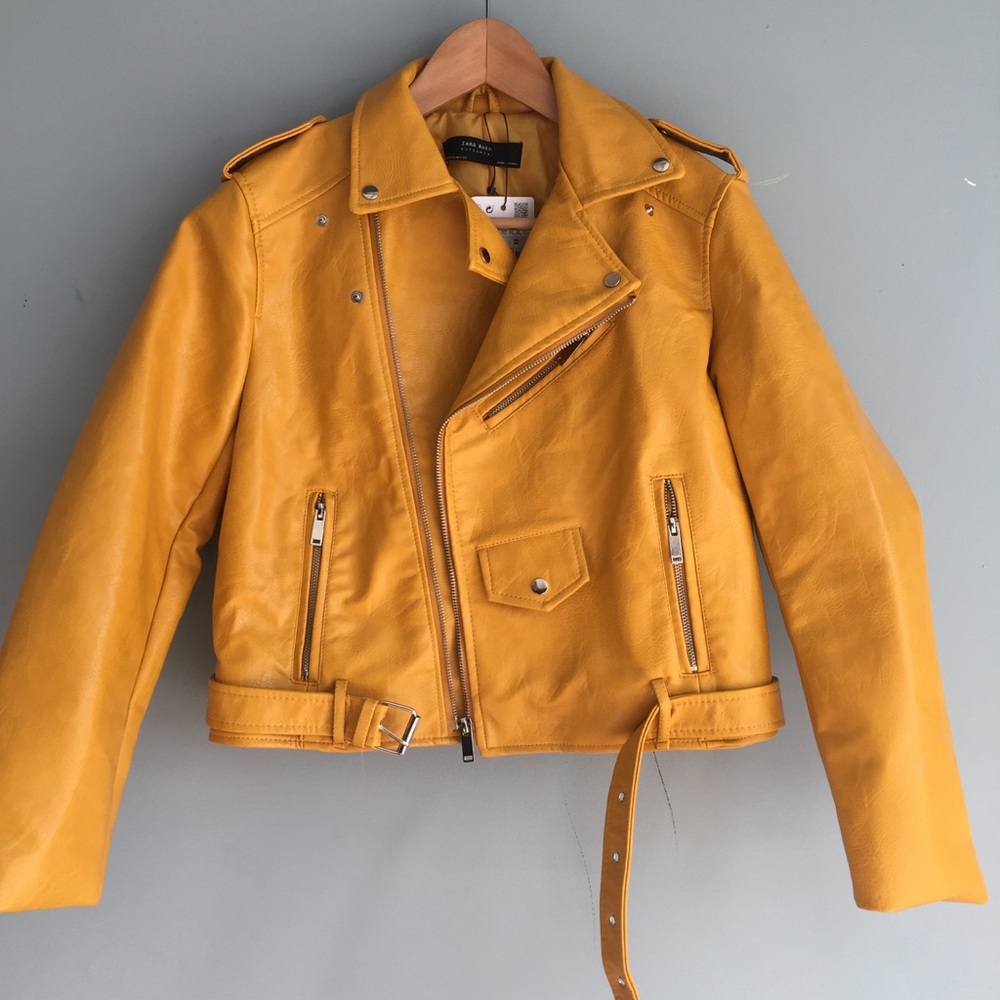 Zara yellow faux leather Moto jacket xl motorcycle